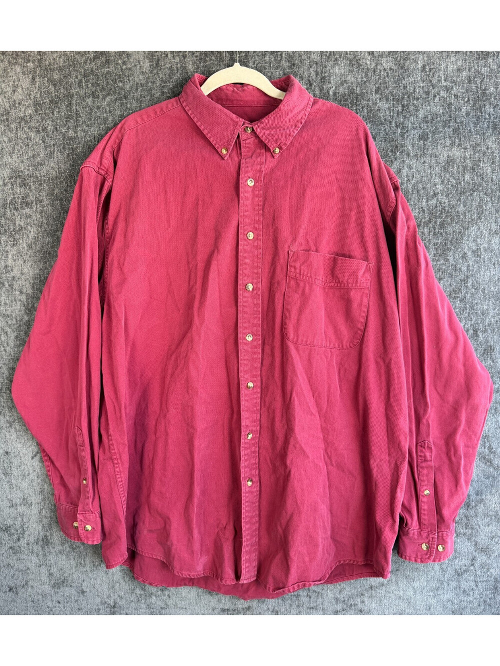 Eddie Bauer Shirt Mens XL Tall Red Heavy Twill Cotton Button Down Long Sleeve